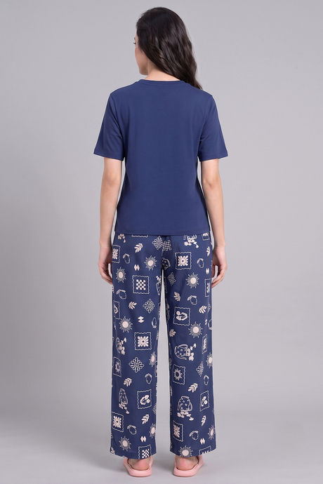 Zivame Knit Cotton Loungewear Set - Navy Peony — image 3